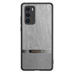 For Huawei P40 Shang Rui Wood Grain Skin PU + TPU Shockproof Case(Grey)