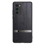 For Huawei P40 Shang Rui Wood Grain Skin PU + TPU Shockproof Case(Black)