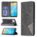 For OPPO A15 Rhombus Texture Horizontal Flip Magnetic Leather Case with Holder & Card Slots(Black)