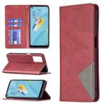 For OPPO A54 4G / A55 5G Rhombus Texture Horizontal Flip Magnetic Leather Case with Holder & Card Slots(Red)