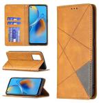 For OPPO A74 4G / F19 4G Rhombus Texture Horizontal Flip Magnetic Leather Case with Holder & Card Slots(Yellow)