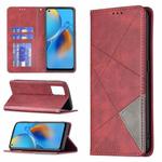 For OPPO A74 4G / F19 4G Rhombus Texture Horizontal Flip Magnetic Leather Case with Holder & Card Slots(Red)