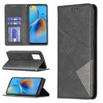 For OPPO A74 4G / F19 4G Rhombus Texture Horizontal Flip Magnetic Leather Case with Holder & Card Slots(Black)