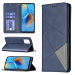 For OPPO A74 4G / F19 4G Rhombus Texture Horizontal Flip Magnetic Leather Case with Holder & Card Slots(Blue)