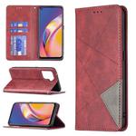 For OPPO A94 4G / Reno 5F / F19 Pro Rhombus Texture Horizontal Flip Magnetic Leather Case with Holder & Card Slots(Red)