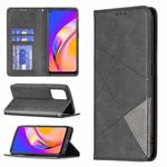 For OPPO A94 5G / F19 Pro Plus / Reno5 Z 5G Rhombus Texture Horizontal Flip Magnetic Leather Case with Holder & Card Slots(Black)