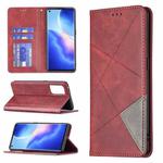 For OPPO Reno5 Pro Rhombus Texture Horizontal Flip Magnetic Leather Case with Holder & Card Slots(Red)