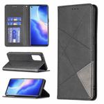 For OPPO Reno5 Pro Rhombus Texture Horizontal Flip Magnetic Leather Case with Holder & Card Slots(Black)