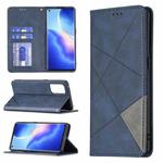 For OPPO Reno5 Pro Rhombus Texture Horizontal Flip Magnetic Leather Case with Holder & Card Slots(Blue)