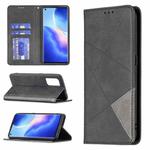 For OPPO Reno5 Rhombus Texture Horizontal Flip Magnetic Leather Case with Holder & Card Slots(Black)