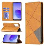 For OPPO Reno6 Rhombus Texture Horizontal Flip Magnetic Leather Case with Holder & Card Slots(Yellow)