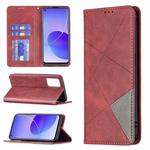 For OPPO Reno6 Rhombus Texture Horizontal Flip Magnetic Leather Case with Holder & Card Slots(Red)