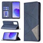 For OPPO Reno6 Rhombus Texture Horizontal Flip Magnetic Leather Case with Holder & Card Slots(Blue)