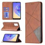 For vivo V21e 4G Rhombus Texture Horizontal Flip Magnetic Leather Case with Holder & Card Slots(Brown)