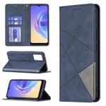 For vivo V21e 4G Rhombus Texture Horizontal Flip Magnetic Leather Case with Holder & Card Slots(Blue)
