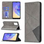 For vivo V21e 4G Rhombus Texture Horizontal Flip Magnetic Leather Case with Holder & Card Slots(Grey)