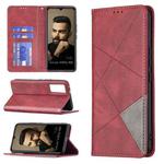 For vivo V21e 5G Rhombus Texture Horizontal Flip Magnetic Leather Case with Holder & Card Slots(Red)