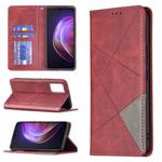 For vivo V21 Rhombus Texture Horizontal Flip Magnetic Leather Case with Holder & Card Slots(Red)