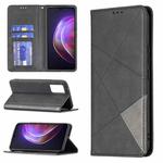 For vivo V21 Rhombus Texture Horizontal Flip Magnetic Leather Case with Holder & Card Slots(Black)