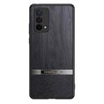 For OPPO A93 5G Shang Rui Wood Grain Skin PU + TPU Shockproof Case(Black)