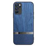 For OPPO Reno6 Pro 5G Shang Rui Wood Grain Skin PU + TPU Shockproof Case(Blue)