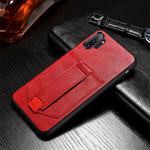 For Huawei P30 SULADA Shockproof TPU + Handmade Leather Protective Case with Holder & Card Slot & Hand Strap(Red)