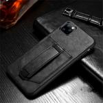 For iPhone 11 SULADA Shockproof TPU + Handmade Leather Protective Case with Holder & Card Slot & Hand Strap(Black)