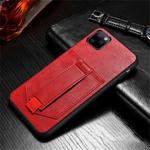 For iPhone 11 SULADA Shockproof TPU + Handmade Leather Protective Case with Holder & Card Slot & Hand Strap(Red)