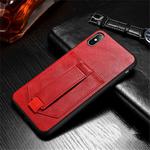 For iPhone X / XS SULADA Shockproof TPU + Handmade Leather Protective Case with Holder & Card Slot & Hand Strap(Red)