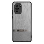For Xiaomi Redmi K40 Shang Rui Wood Grain Skin PU + TPU Shockproof Case(Grey)