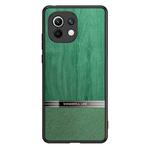 For Xiaomi Mi 11 Shang Rui Wood Grain Skin PU + TPU Shockproof Case(Dark Green)