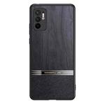 For Xiaomi Redmi Note 10 Shang Rui Wood Grain Skin PU + TPU Shockproof Case(Black)