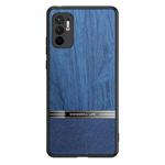 For Xiaomi Redmi Note 10 Shang Rui Wood Grain Skin PU + TPU Shockproof Case(Blue)
