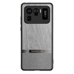 For Xiaomi Mi 11 Ultra Shang Rui Wood Grain Skin PU + TPU Shockproof Case(Grey)