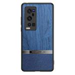 For vivo X60 Pro+ 5G Shang Rui Wood Grain Skin PU + TPU Shockproof Case(Blue)