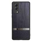 For vivo Y53s Shang Rui Wood Grain Skin PU + TPU Shockproof Case(Black)