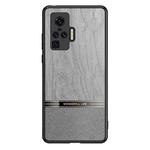 For vivo X50 Pro Shang Rui Wood Grain Skin PU + TPU Shockproof Case(Grey)