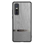 For vivo Y73s Shang Rui Wood Grain Skin PU + TPU Shockproof Case(Grey)