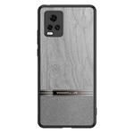 For vivo S7 5G Shang Rui Wood Grain Skin PU + TPU Shockproof Case(Grey)