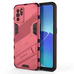 For OPPO Reno6 Z Punk Armor 2 in 1 PC + TPU Shockproof Case with Invisible Holder(Light Red)