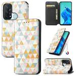 For OPPO Reno 5A Colorful Magnetic Horizontal Flip PU Leather Case with Holder & Card Slot & Wallet(Rhombus)