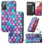 For Samsung Galaxy S20 FE Colorful Magnetic Horizontal Flip PU Leather Case with Holder & Card Slot & Wallet(Purple Scales)