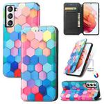 For Samsung Galaxy S21 FE Colorful Magnetic Horizontal Flip PU Leather Case with Holder & Card Slot & Wallet(Colorful Cube)