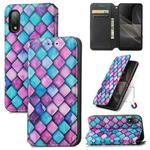 For Sony Xperia Ace II Colorful Magnetic Horizontal Flip PU Leather Case with Holder & Card Slot & Wallet(Purple Scales)