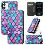 For iPhone 12 mini Colorful Magnetic Horizontal Flip PU Leather Case with Holder & Card Slot & Wallet (Purple Scales)