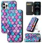 For iPhone 12 / 12 Pro Colorful Magnetic Horizontal Flip PU Leather Case with Holder & Card Slot & Wallet(Purple Scales)