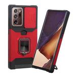 For Samsung Galaxy Note20 Ultra Sliding Camera Cover Design PC + TPU Shockproof Case with Ring Holder & Card Slot(Red)