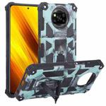 For Xiaomi Poco X3 NFC Camouflage Armor Shockproof TPU + PC Magnetic Protective Case with Holder(Mint Green)