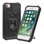 For iPhone SE 2022 / SE 2020 / 8 / 7 / 6s / 6 Sliding Camera Cover Design PC + TPU Shockproof Case with Ring Holder & Card Slot (Black)