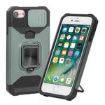 For iPhone SE 2022 / SE 2020 / 8 / 7 / 6s / 6 Sliding Camera Cover Design PC + TPU Shockproof Case with Ring Holder & Card Slot (Dark Green)